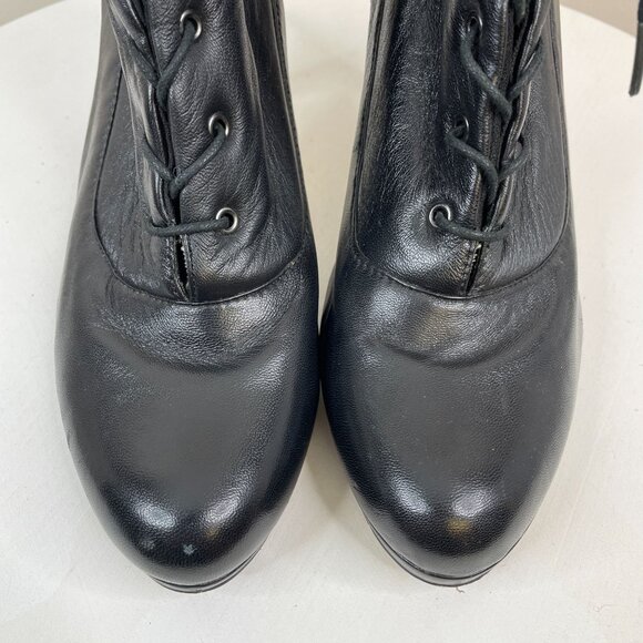 Vintage Womens Lace Up Leather Ankle Boots 9.5 Black Whimsigoth Fairy Grunge - Picture 3 of 16